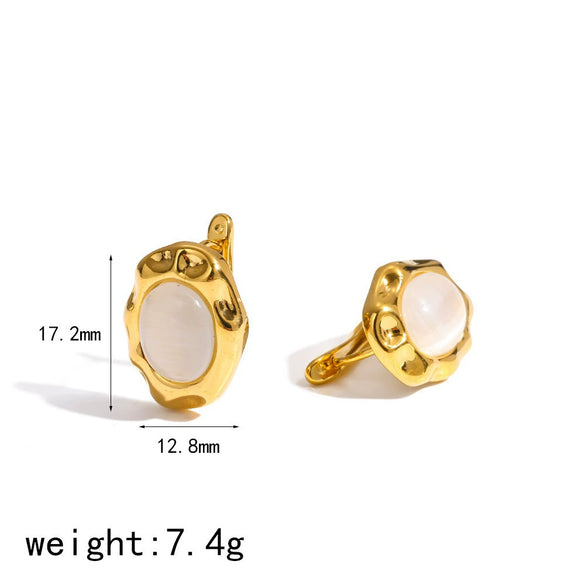 Wholesale Geometric French Retro Style Vacuum Real Gold Plated Stainless Steel Earrings With Pearls And Natural Stones For Women