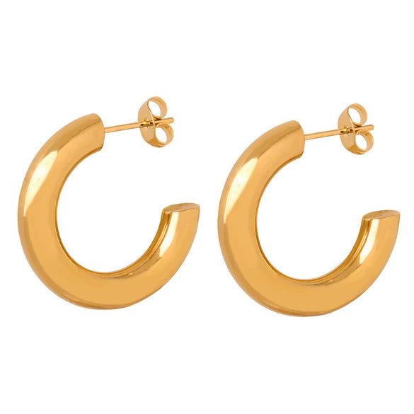 Wholesale Geometric Glossy Design Gold Plated Titanium Steel C Type Unisex Earrings