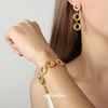 Wholesale Geometric Glossy Ring Stitching Design Titanium Steel Goldplated Unisex Jewelry Suit With Earrings