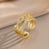 Wholesale Geometric Gold Plated Environmentally Friendly Copper Ring With Zirconia Chain For Women