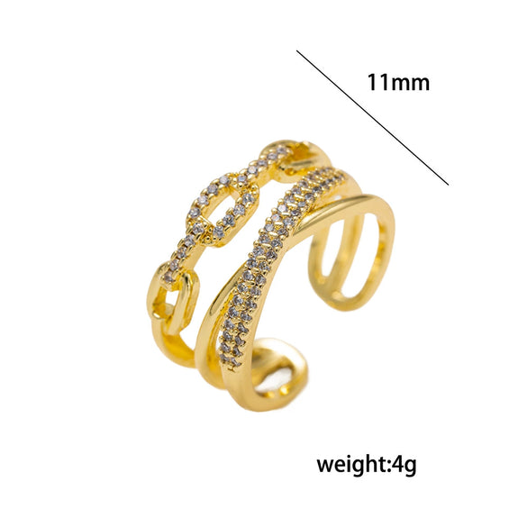 Wholesale Geometric Gold Plated Environmentally Friendly Copper Ring With Zirconia Chain For Women