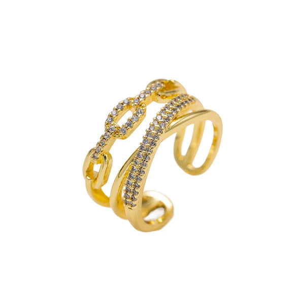 Wholesale Geometric Gold Plated Environmentally Friendly Copper Ring With Zirconia Chain For Women
