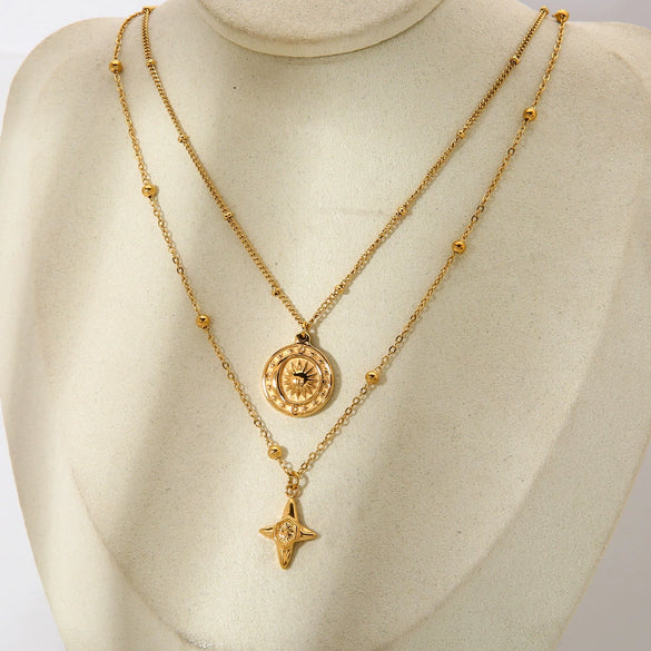 Wholesale Geometric Gold Plated Stainless Steel Bead Chain Necklace Pendant For Women