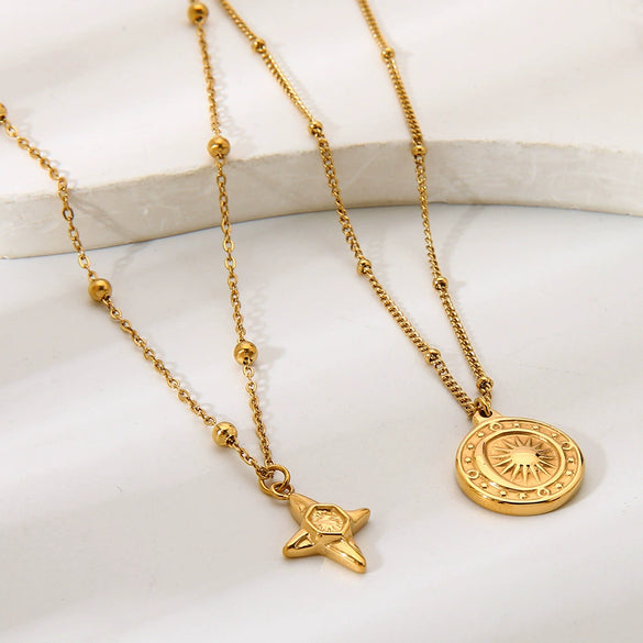 Wholesale Geometric Gold Plated Stainless Steel Bead Chain Necklace Pendant For Women