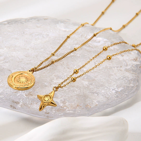 Wholesale Geometric Gold Plated Stainless Steel Bead Chain Necklace Pendant For Women
