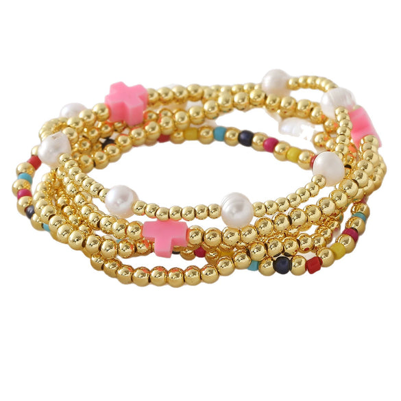 Wholesale Geometric Goldplated Copper Handmade Beaded Bracelet Set Unisex