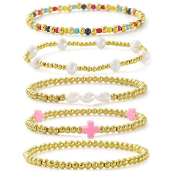 Wholesale Geometric Goldplated Copper Handmade Beaded Bracelet Set Unisex