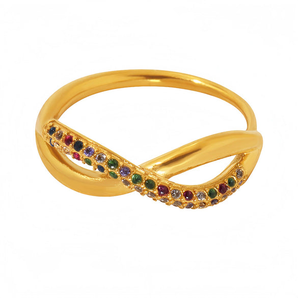Wholesale Geometric Goldplated Stainless Steel And Zircon Micro Inlay Adjustable Ring For Unisex