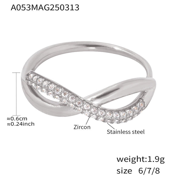 Wholesale Geometric Goldplated Stainless Steel And Zircon Micro Inlay Adjustable Ring For Unisex