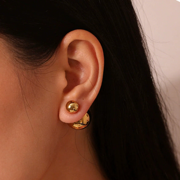 Wholesale Geometric Goldplated Stainless Steel Double Ball Earrings For Women