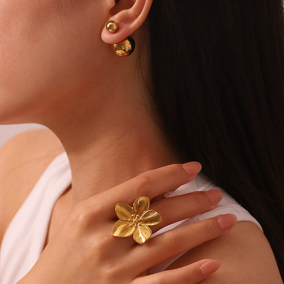 Wholesale Geometric Goldplated Stainless Steel Double Ball Earrings For Women