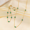 Wholesale Geometric Green Zircon Stainless Steel And Titanium Steel Jewelry Set For Women Including Necklace Earrings Bracelet And Ring With Electroplating