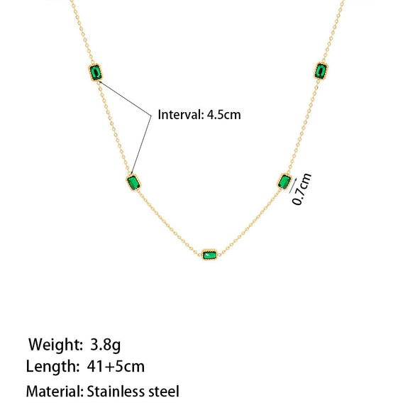 Wholesale Geometric Green Zircon Stainless Steel And Titanium Steel Jewelry Set For Women Including Necklace Earrings Bracelet And Ring With Electroplating