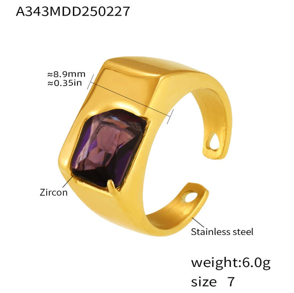 Wholesale Geometric Green Zircon Stainless Steel Electroplated Open Finger Ring For Unisex With Light Luxury Style