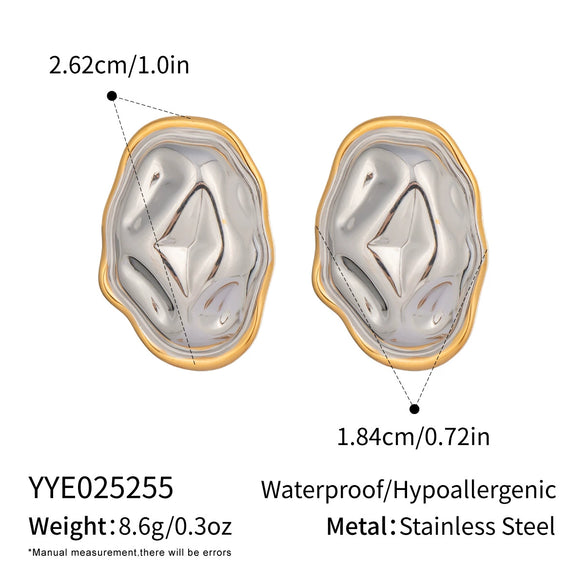 Wholesale Geometric Hammer Pattern Stainless Steel Earrings And Ring Set For Women With Electroplating Finish