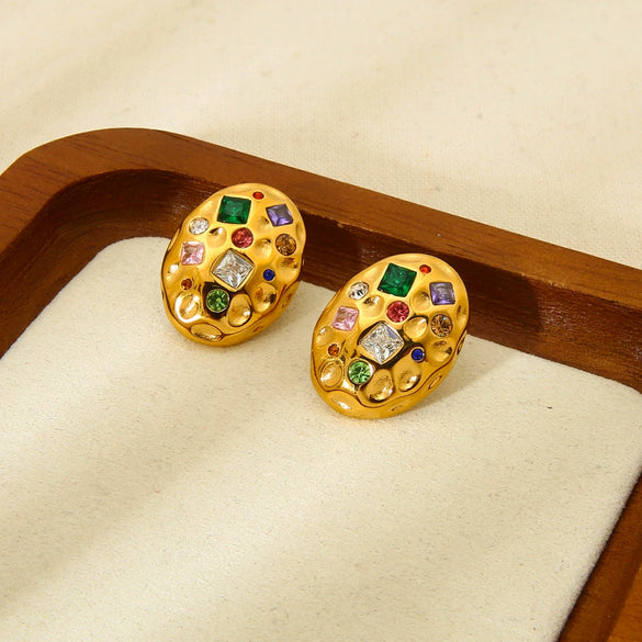 Wholesale Geometric Hammered 18K Gold Plated Stainless Steel Earrings For Women
