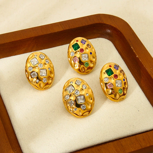 Wholesale Geometric Hammered 18K Gold Plated Stainless Steel Earrings For Women