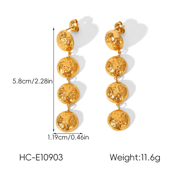 Wholesale Geometric Hammered Pattern 18K Gold Electroplated Stainless Steel Tassel Earrings For Women