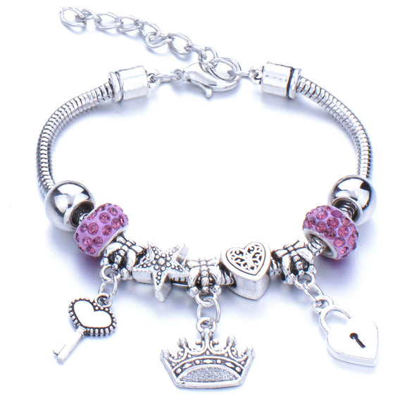 Wholesale Geometric Handmade Alloy Beaded Bracelet With Crown Pendant And Lobster Buckle For Couples