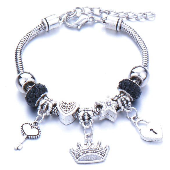 Wholesale Geometric Handmade Alloy Beaded Bracelet With Crown Pendant And Lobster Buckle For Couples
