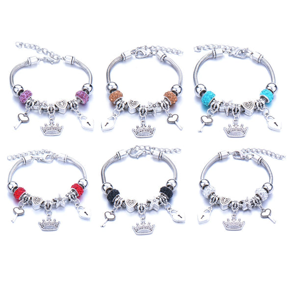 Wholesale Geometric Handmade Alloy Beaded Bracelet With Crown Pendant And Lobster Buckle For Couples