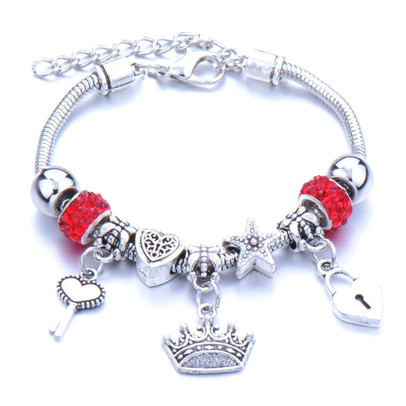 Wholesale Geometric Handmade Alloy Beaded Bracelet With Crown Pendant And Lobster Buckle For Couples