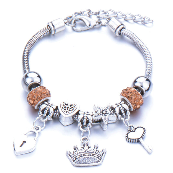 Wholesale Geometric Handmade Alloy Beaded Bracelet With Crown Pendant And Lobster Buckle For Couples