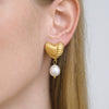 Wholesale Geometric Heart Freshwater Pearl Pendant Stainless Steel 18K Gold Electroplated Earrings For Women