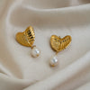 Wholesale Geometric Heart Freshwater Pearl Pendant Stainless Steel 18K Gold Electroplated Earrings For Women
