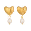 Wholesale Geometric Heart Freshwater Pearl Pendant Stainless Steel 18K Gold Electroplated Earrings For Women