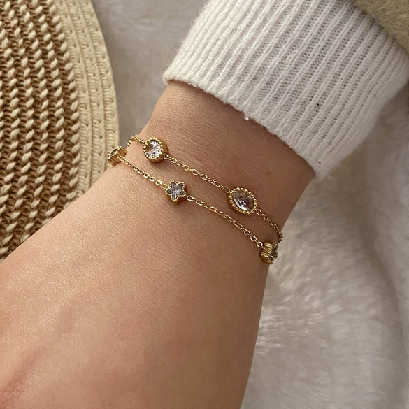 Wholesale Geometric Heart Shape Stainless Steel Double Layer Women's Jewelry Bracelet With Electroplating