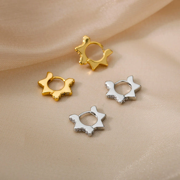 Wholesale Geometric Heart Shaped Copper Earrings For Women With Micro Inlaid Zircon And Star Design