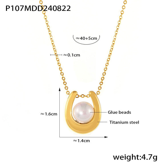 Wholesale Geometric Heart Shaped Imitation Pearl Pendant Necklace In Light Luxury Style Titanium Steel With 18K Gold Plated