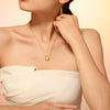 Wholesale Geometric Heart Shaped Imitation Pearl Pendant Necklace In Light Luxury Style Titanium Steel With 18K Gold Plated