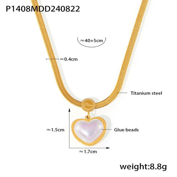 Wholesale Geometric Heart Shaped Imitation Pearl Pendant Necklace In Light Luxury Style Titanium Steel With 18K Gold Plated