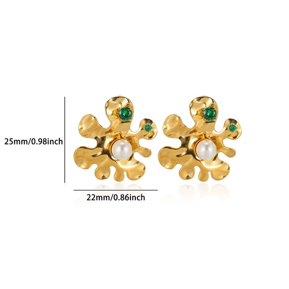 Wholesale Geometric Heart Shaped Zircon Pearl Earrings Gold Plated Stainless Steel Unisex