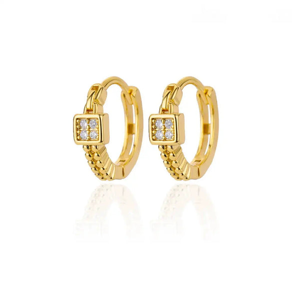 Wholesale Geometric Heartshaped Hollow Earrings Stainless Steel Inlaid With Colored Zircon Gold Edge Button Style Unisex Electroplated