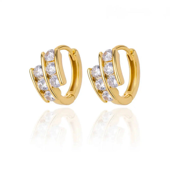 Wholesale Geometric Heartshaped Hollow Earrings Stainless Steel Inlaid With Colored Zircon Gold Edge Button Style Unisex Electroplated