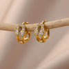 Wholesale Geometric Heartshaped Hollow Earrings Stainless Steel Inlaid With Colored Zircon Gold Edge Button Style Unisex Electroplated