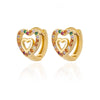 Wholesale Geometric Heartshaped Hollow Earrings Stainless Steel Inlaid With Colored Zircon Gold Edge Button Style Unisex Electroplated