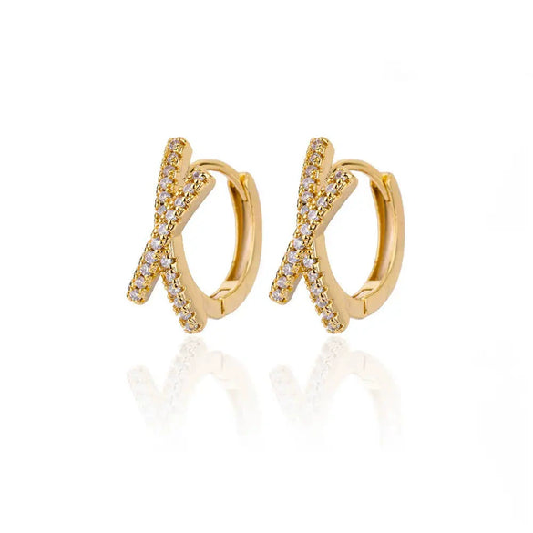 Wholesale Geometric Heartshaped Hollow Earrings Stainless Steel Inlaid With Colored Zircon Gold Edge Button Style Unisex Electroplated
