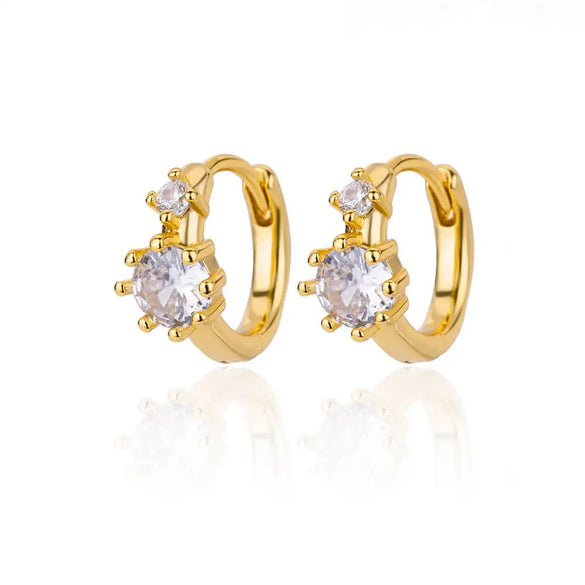 Wholesale Geometric Heartshaped Hollow Earrings Stainless Steel Inlaid With Colored Zircon Gold Edge Button Style Unisex Electroplated