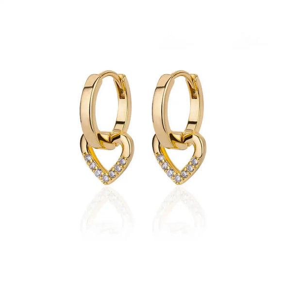 Wholesale Geometric Heartshaped Hollow Earrings Stainless Steel Inlaid With Colored Zircon Gold Edge Button Style Unisex Electroplated