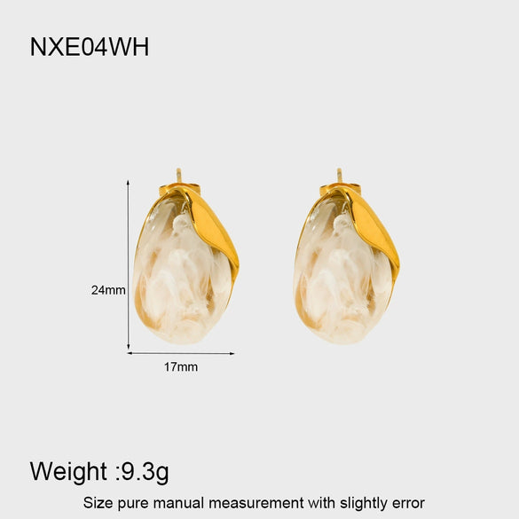 Wholesale Geometric Heartshaped 18K Gold Plated Stainless Steel Amber Resin Earrings For Women