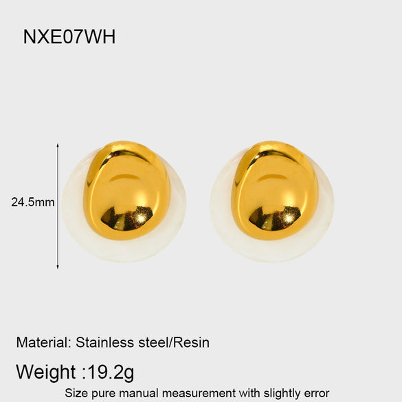 Wholesale Geometric Heartshaped 18K Gold Plated Stainless Steel Amber Resin Earrings For Women