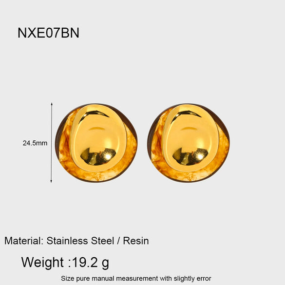 Wholesale Geometric Heartshaped 18K Gold Plated Stainless Steel Amber Resin Earrings For Women