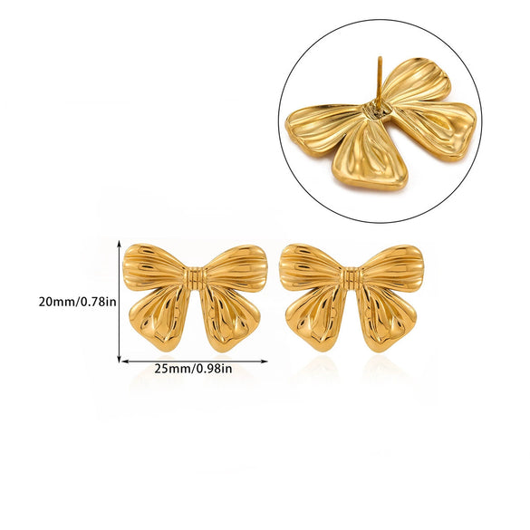 Wholesale Geometric Heartshaped Oil Dripping Bow Electroplated Stainless Steel And Gold Earrings For Unisex