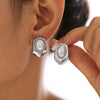 Wholesale Geometric Hexagonal Inlaid Oval Imitation Pearl Earrings 316L Stainless Steel 18K Gold Plated For Women
