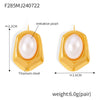 Wholesale Geometric Hexagonal Inlaid Oval Imitation Pearl Earrings 316L Stainless Steel 18K Gold Plated For Women