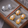 Wholesale Geometric Hexagonal Inlaid Oval Imitation Pearl Earrings 316L Stainless Steel 18K Gold Plated For Women